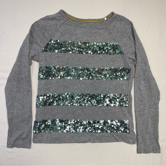 Boden Other - Boden Sequin Shirt Girl’s 11-12 Gray Lined Striped Long Sleeve Top Fall Winter
